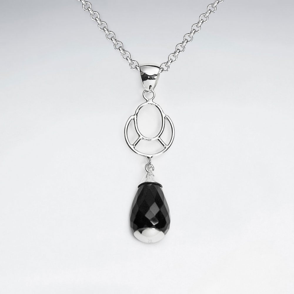 Silver Pendant With Drop Faceted Black Stone