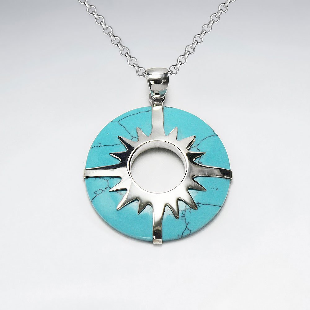 Open Circle  Blue Turquoise Silver Pendant