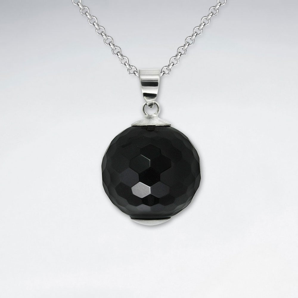 14 mm Round Faceted Amethyst Silver Pendant