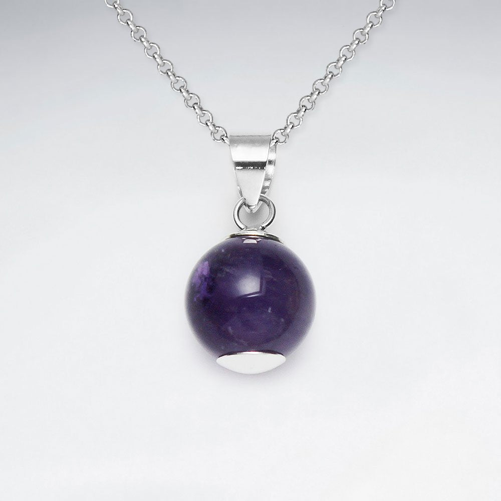 12 mm Round Amethyst Silver Pendant
