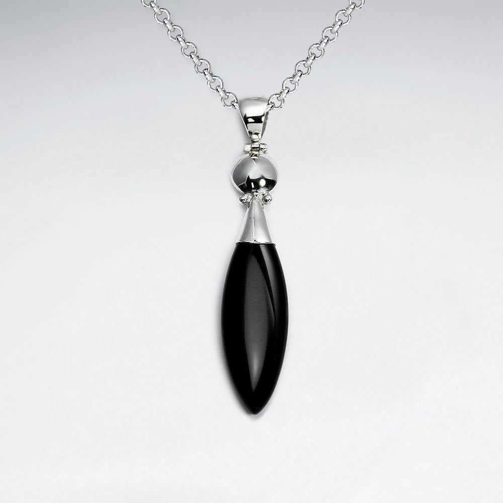 Oval Black Stone Silver Pendant