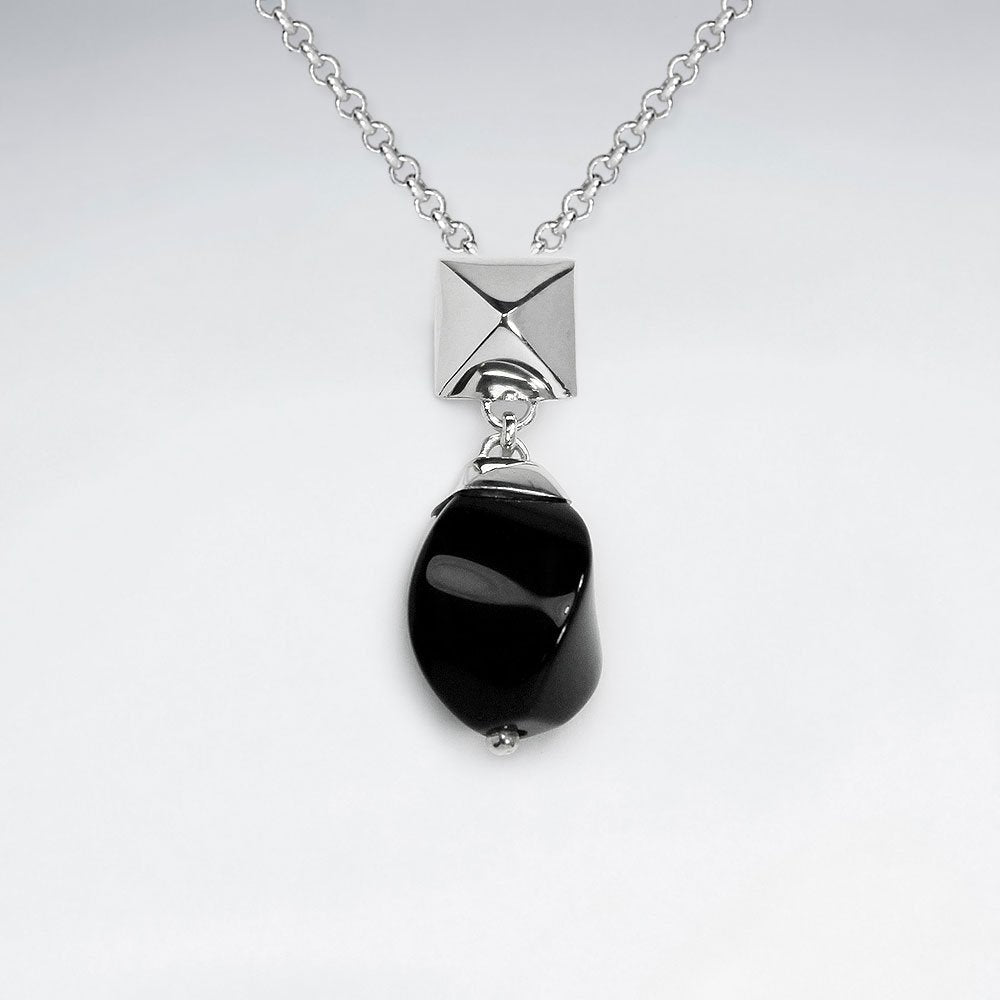Twisted Black Stone Silver Pendant