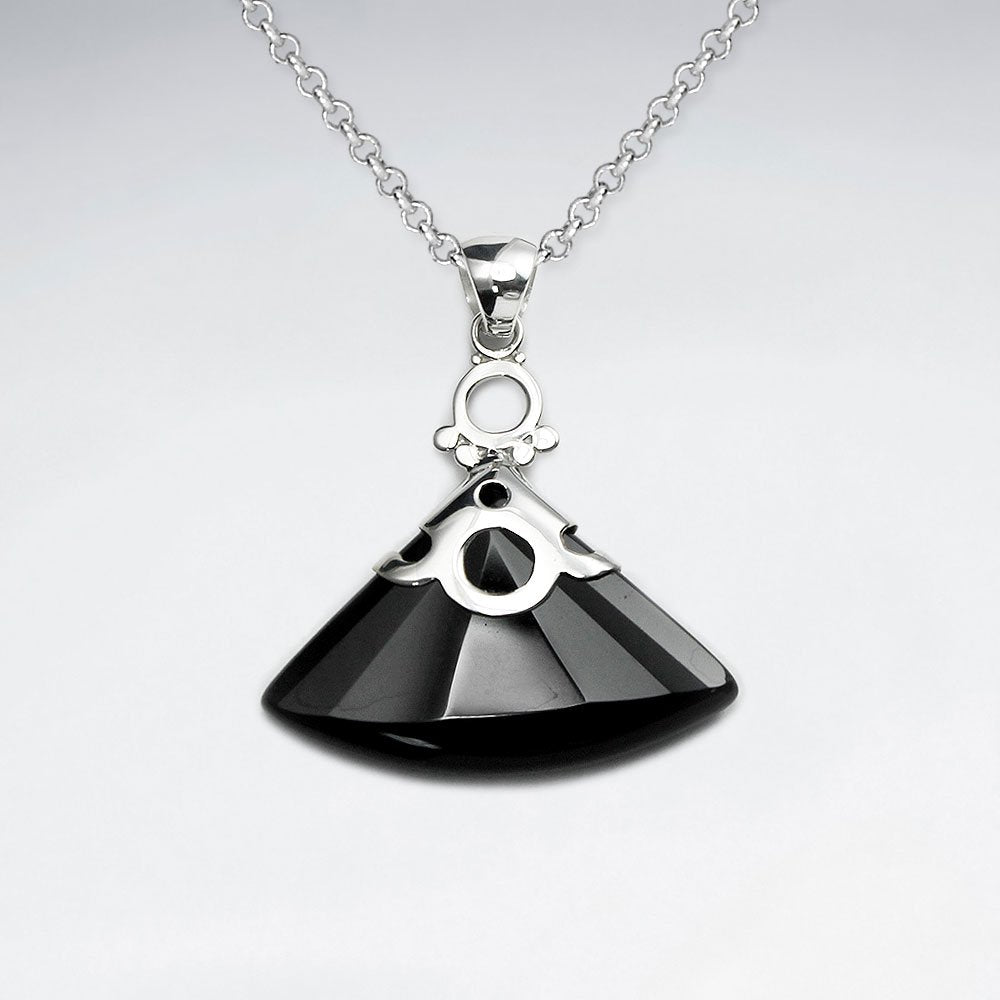 Faceted Triangle Black Stone Silver Pendant