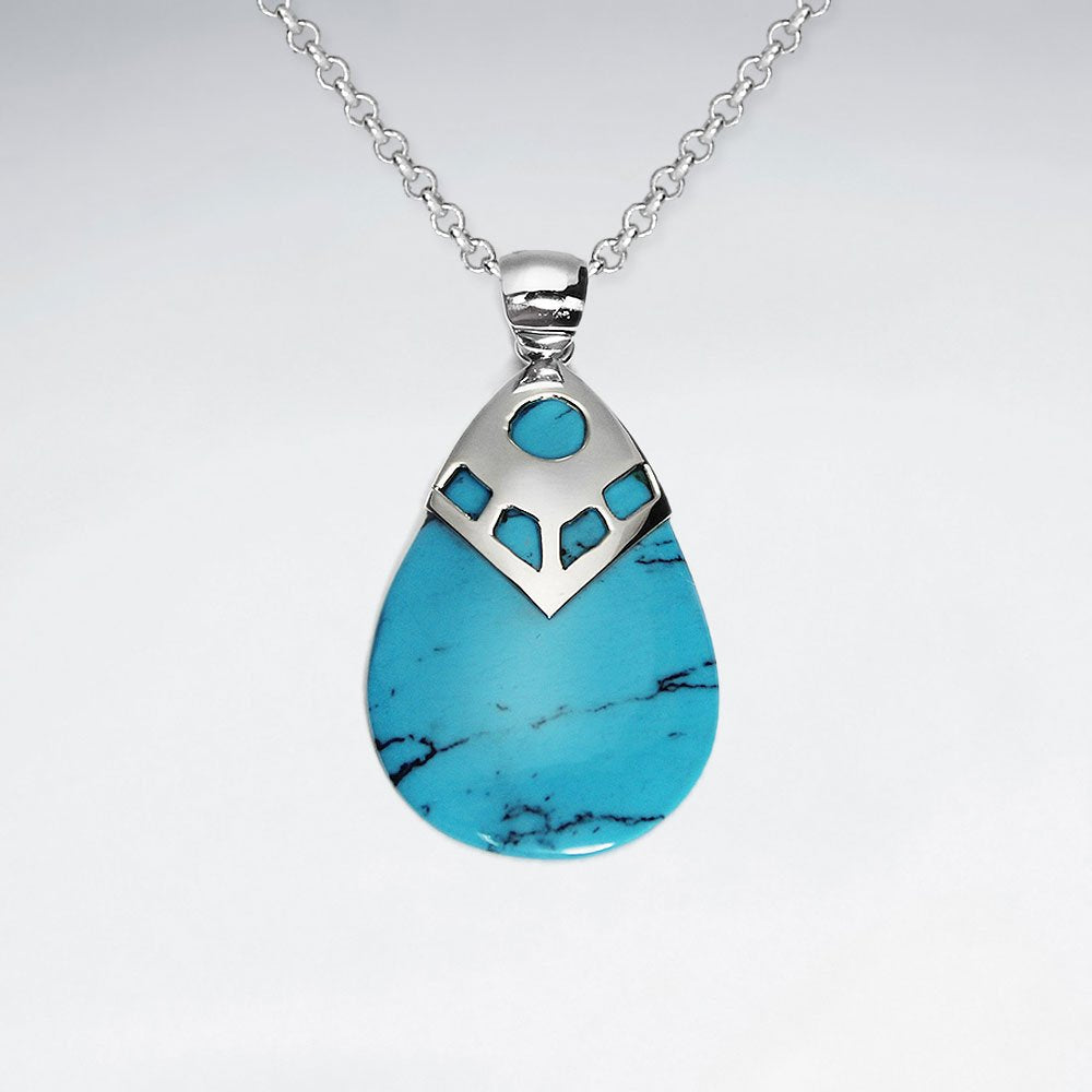 Drop Shape Blue Turquoise Silver Pendant