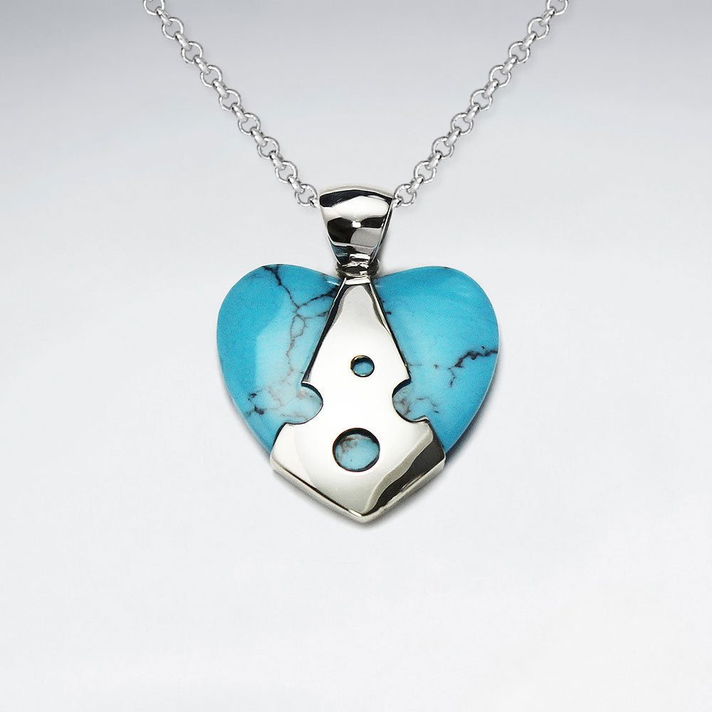 Heart Shape Blue Turquoise Silver Pendant