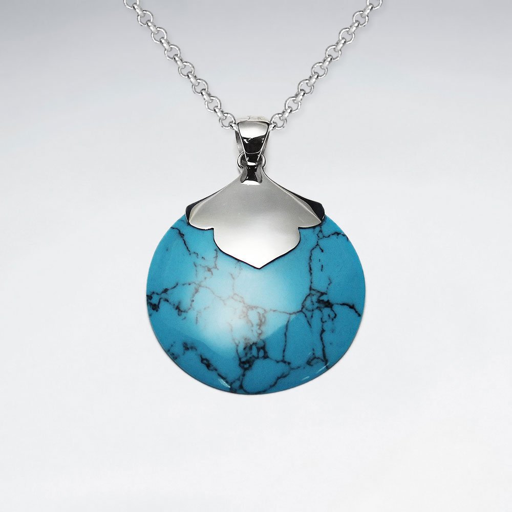 Round Blue Turquoise Silver Pendant