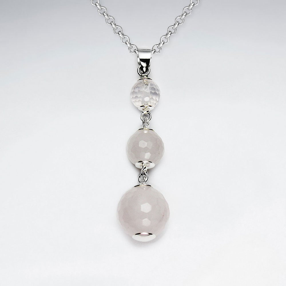Triple Faceted Rose Quartz Silver Pendant