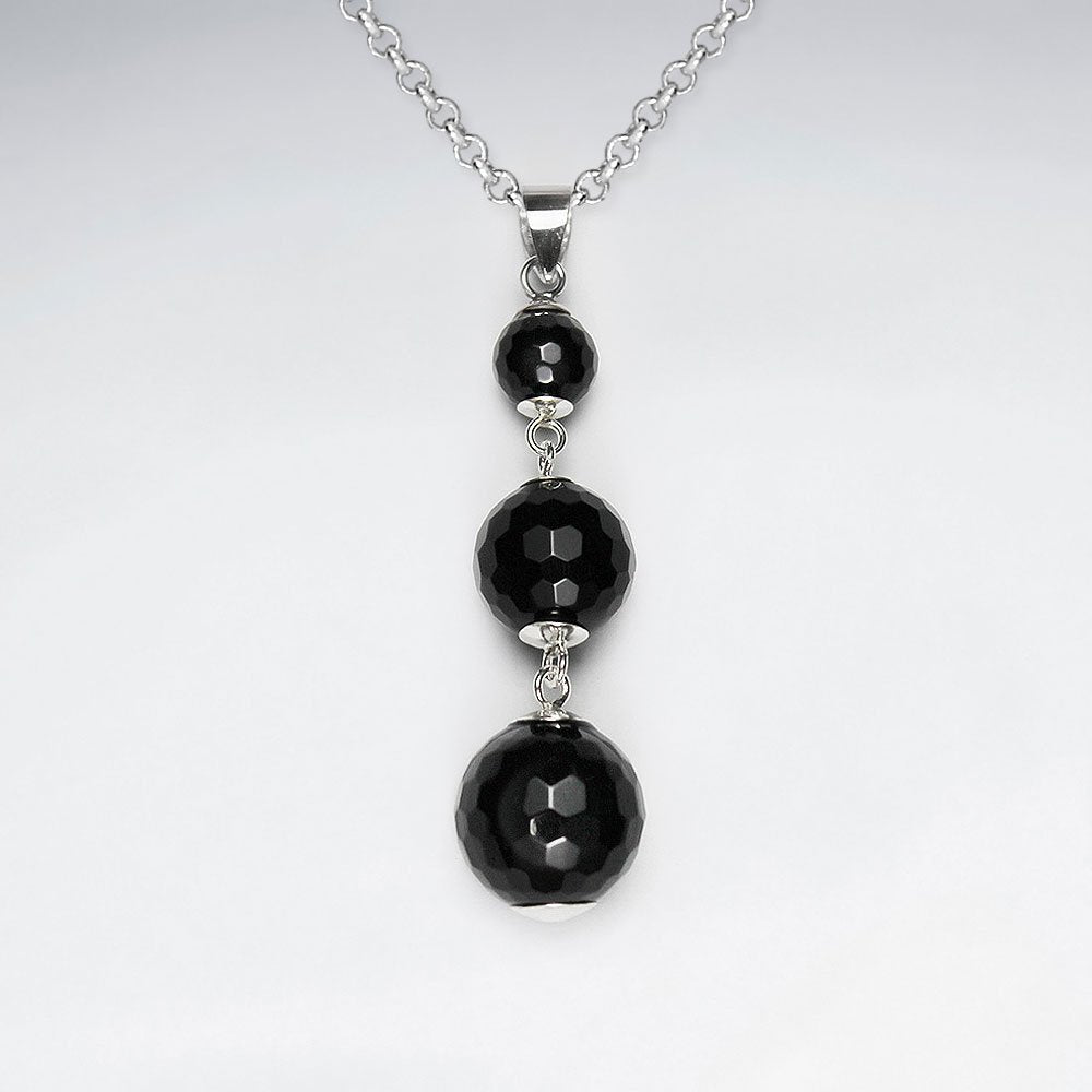 Triple Faceted Black Stone SilverPendant