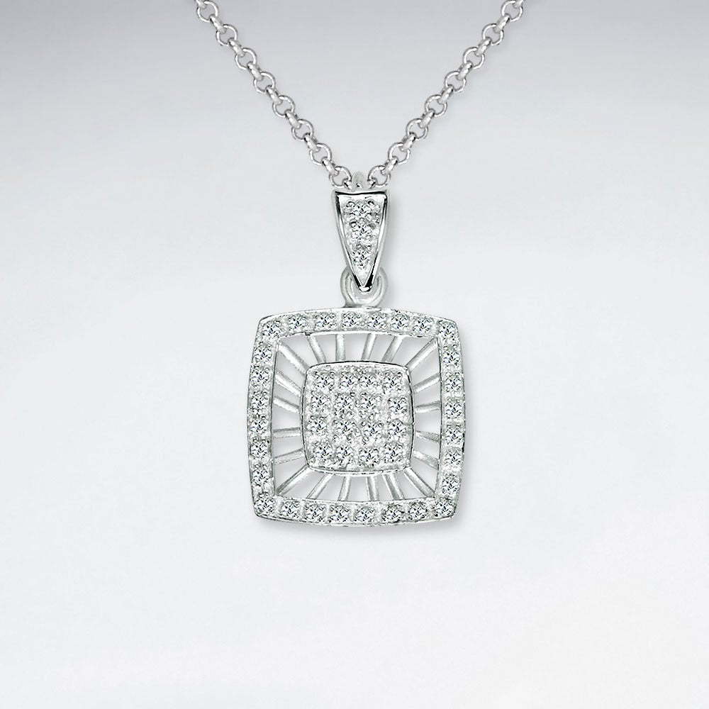 Double Square Silver CZ Pendant