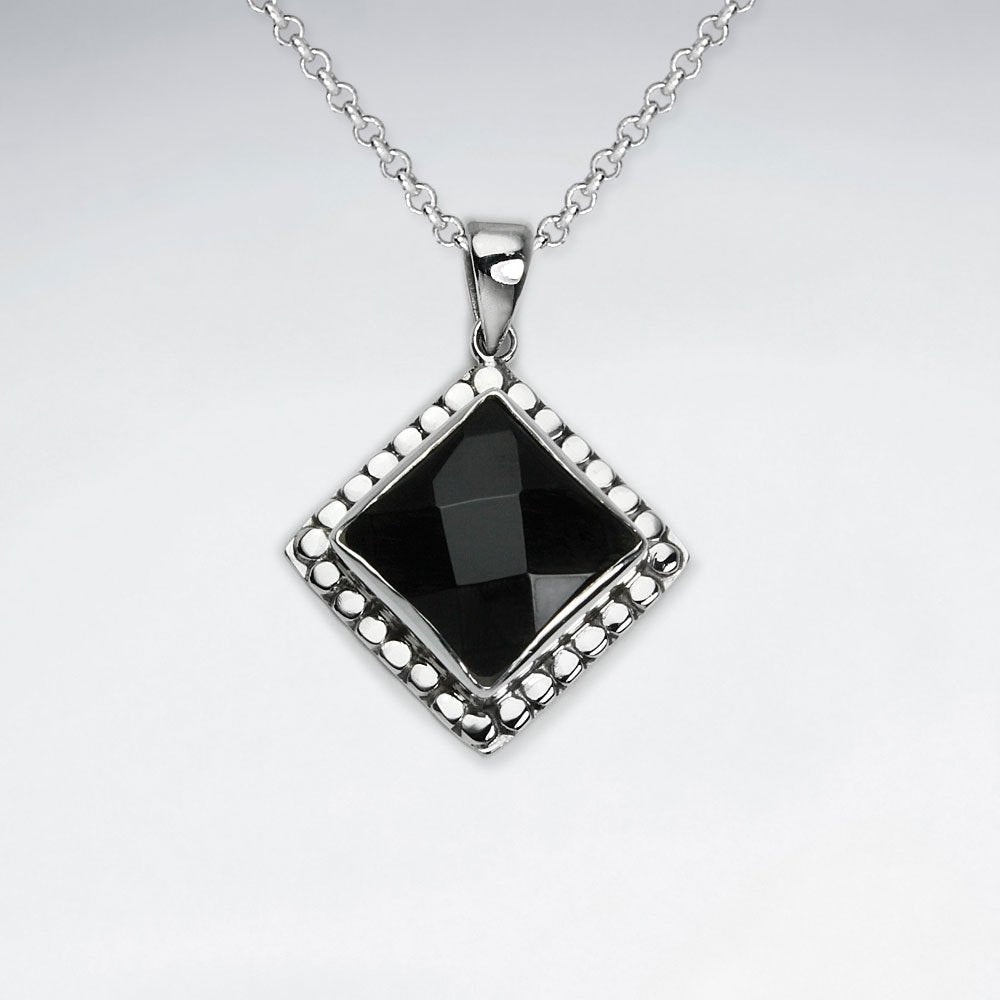 Faceted Black Stone Silver Pendant