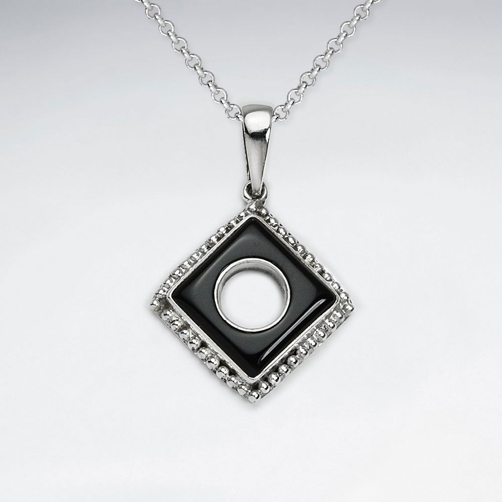 Open Squre Silver Pendant With Dotted Edge