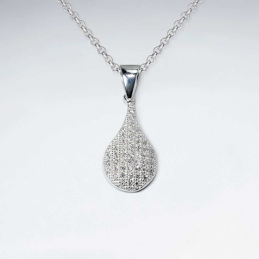 Sterling Silver and Cubic Zirconia Studded Teardrop  Pendant