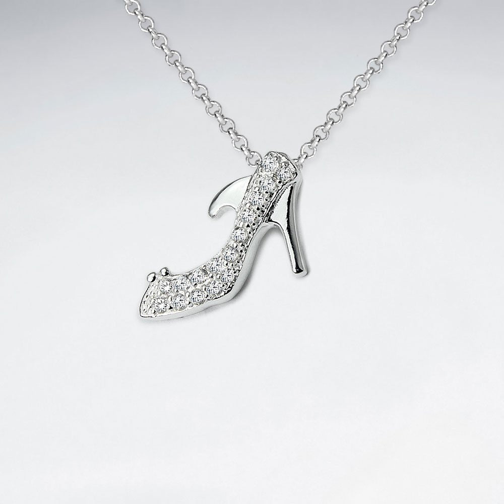 Sterling Silver High Heel Cubic Zirconia Stiletto Pendant