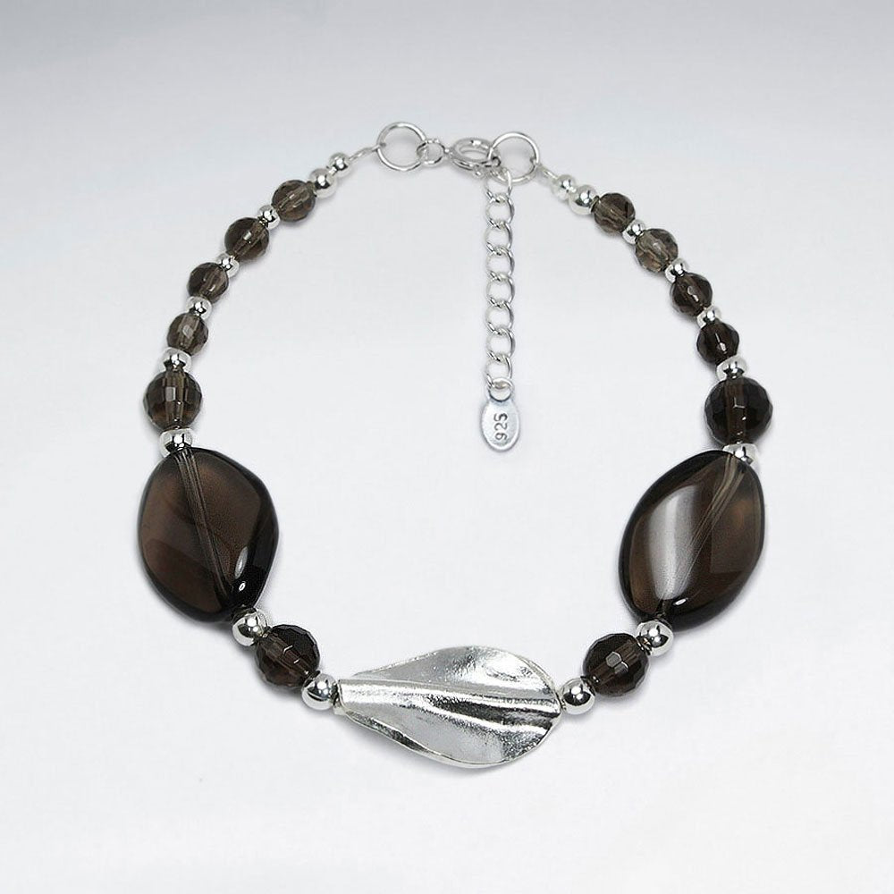 7" Oval Smoky Quartz Bracelet With Twisted Silver Bead