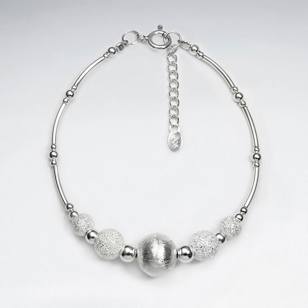 7" Thai Handmade Stunning White and Silver Accent Triple Charm Adjustable Clasp Bracelet