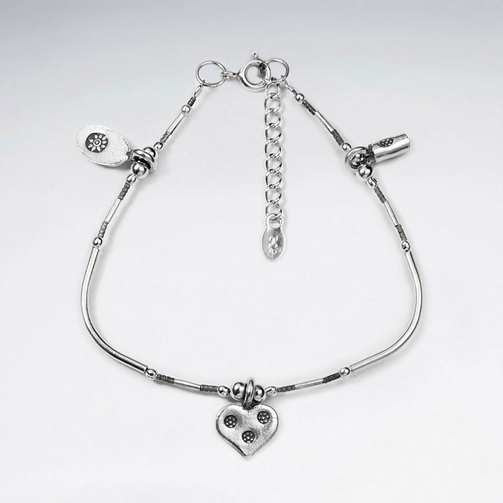 Thai Handmade Sterling Silver Accented Charm Bracelet