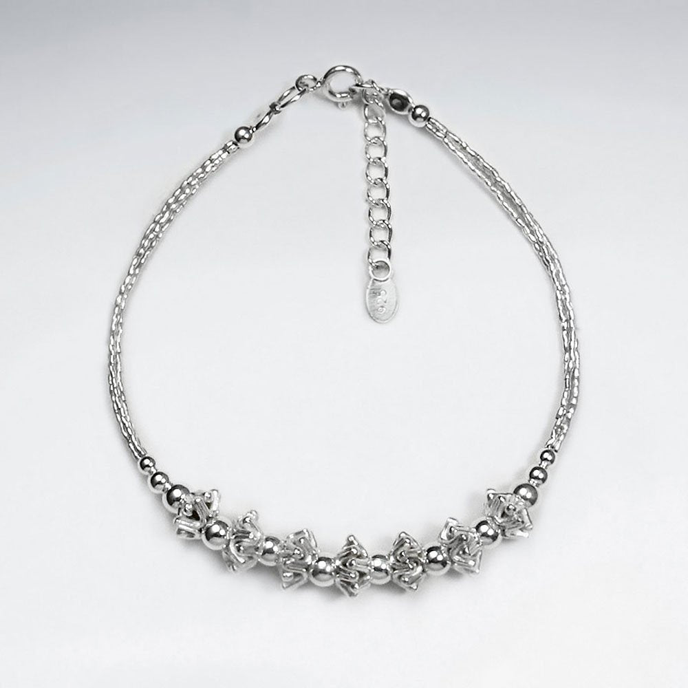 7" Thai Handmade Pleated Charm Silver Chain Adjustable Clasp Bracelet
