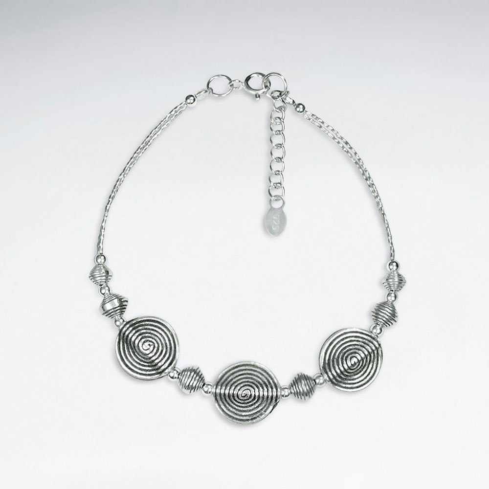 7" Thai Handmade Silver Bracelet With Triple Oval Twist  Charm