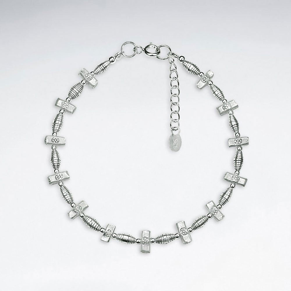 7" Thai Handmade Silver Chain with Alternating Long Delicate Accent Charms