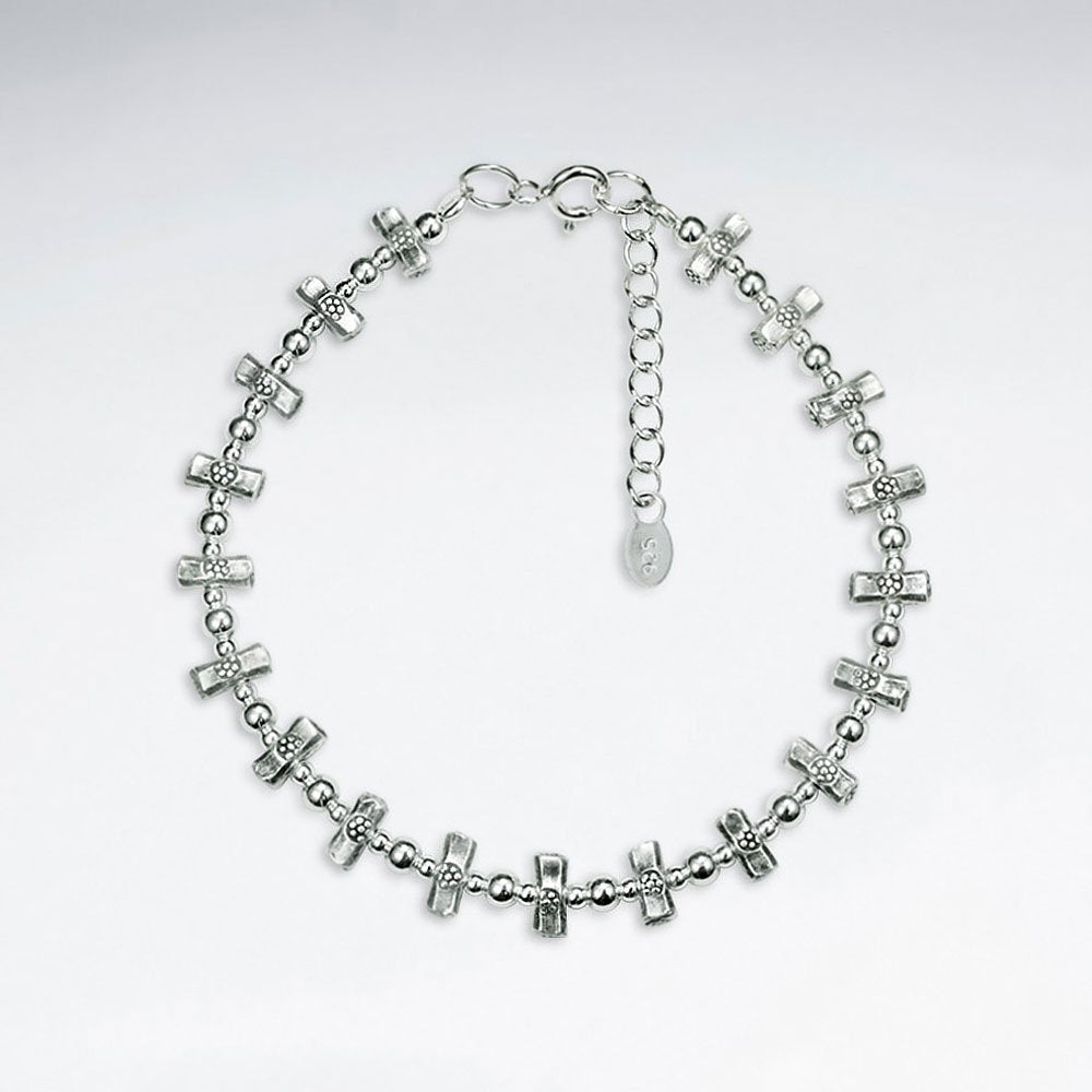 7" Thai Handcrafted Silver Chain with Petite Long and  Circle Sequenced Accent Charms