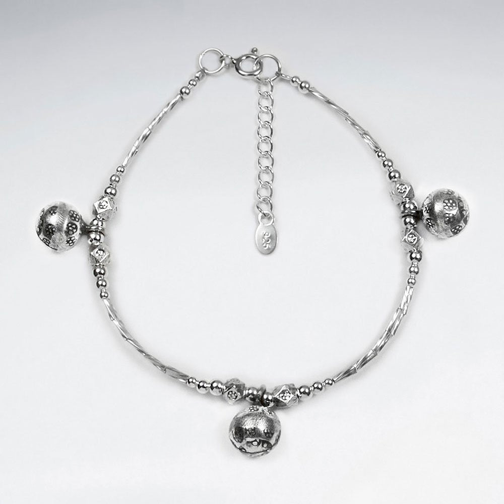 7" Thai Handmade Delicate Silver Ball Charm Bracelet