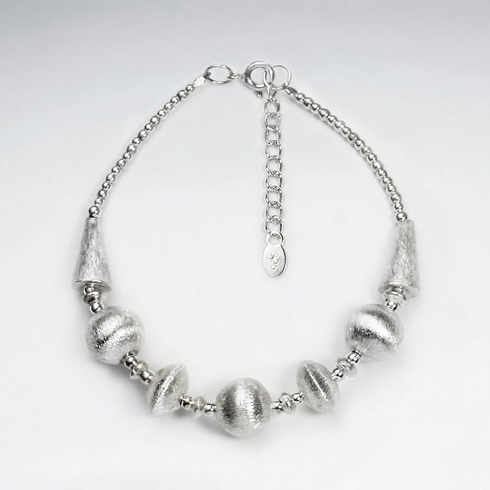 7" Silver Bracelet With  Matted Silver Beads