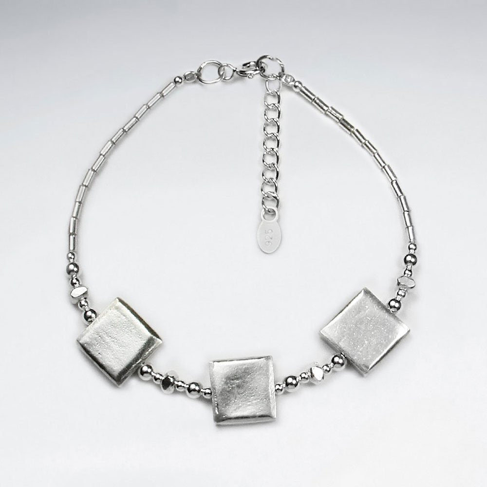7" Silver Bracelet With Antique Square Silver Charm
