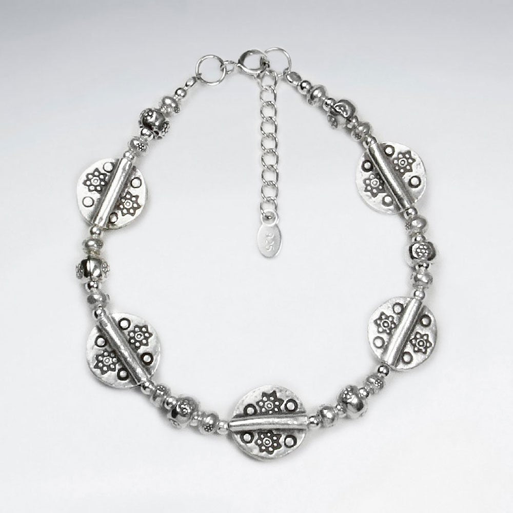7" Thai Handmade Silver Chain with  Decorative Leaf Accent Charms