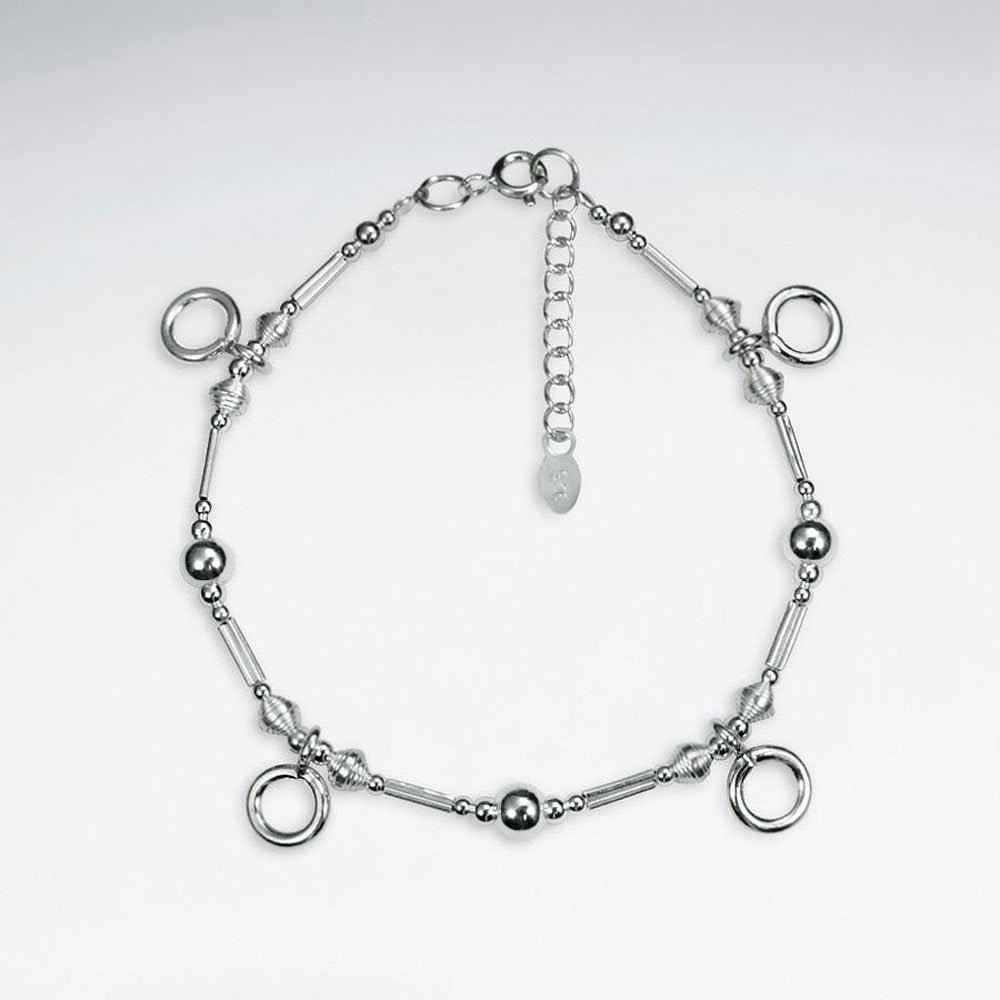 7"Silver Bracelet With Small Open Circle Charms