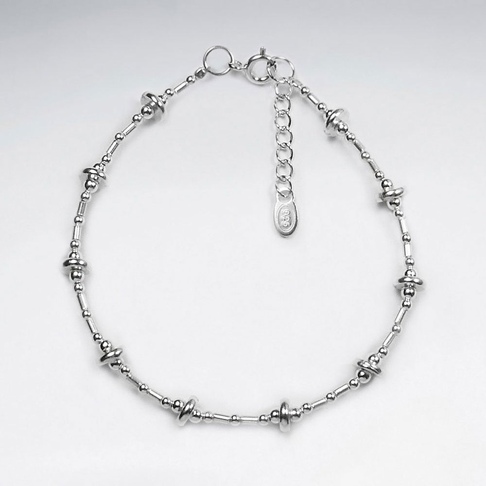 7" Thai Handmade Silver Bracelet Featuring Delicate Spaced Charms