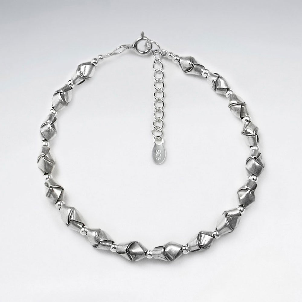 7" Thai Handmade Faceted Silver Bullion Charm Bracelet