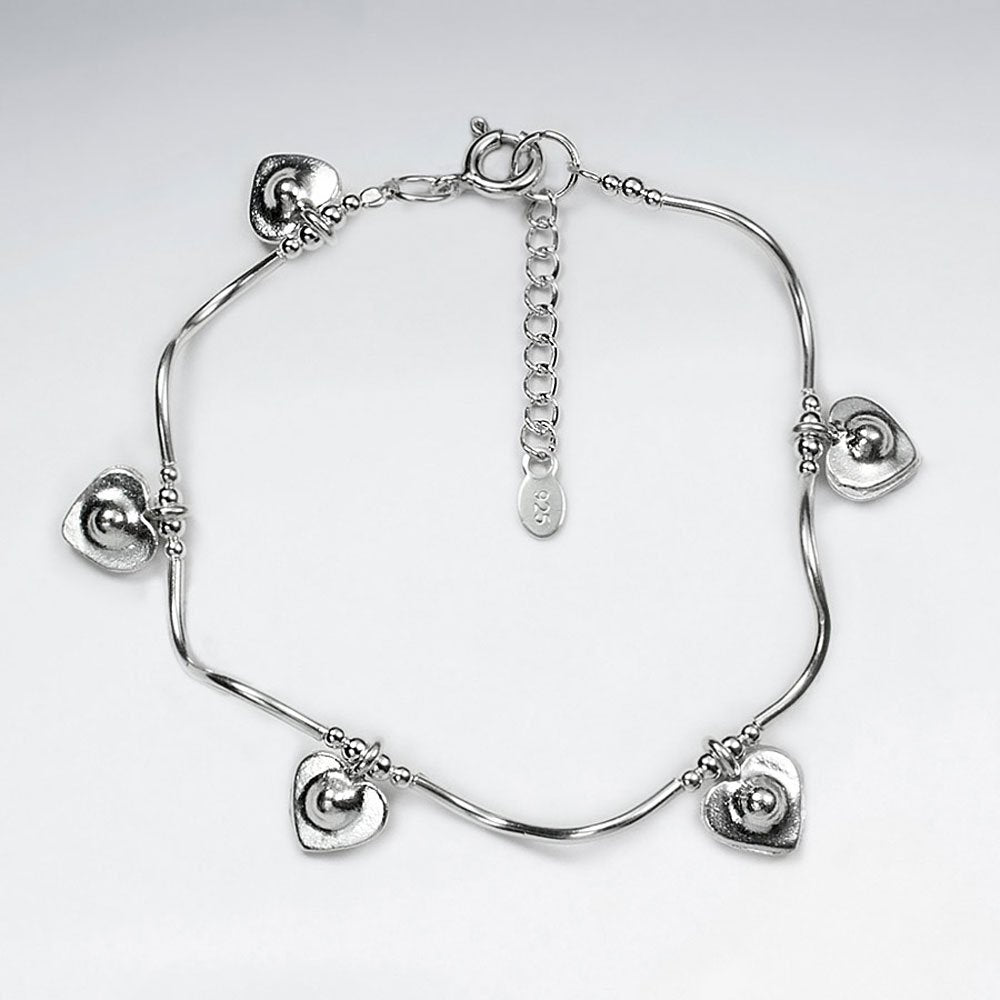 7" Thai Handmade Dangle Drop Charm Silver Bracelet With Spacers