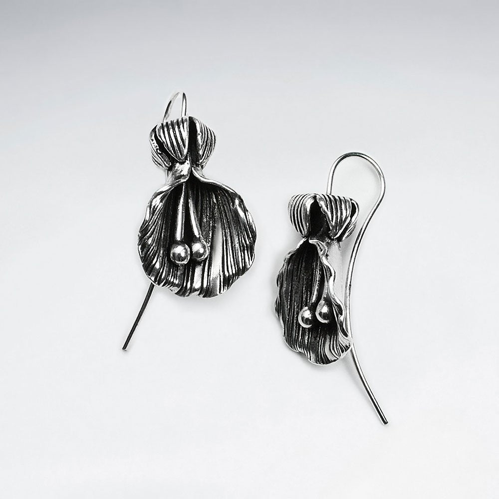 Oyster Inspired Oxidized Silver Drop Earrings