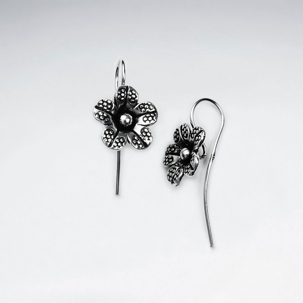 Oxidized Dangle Flower Hook Earrings