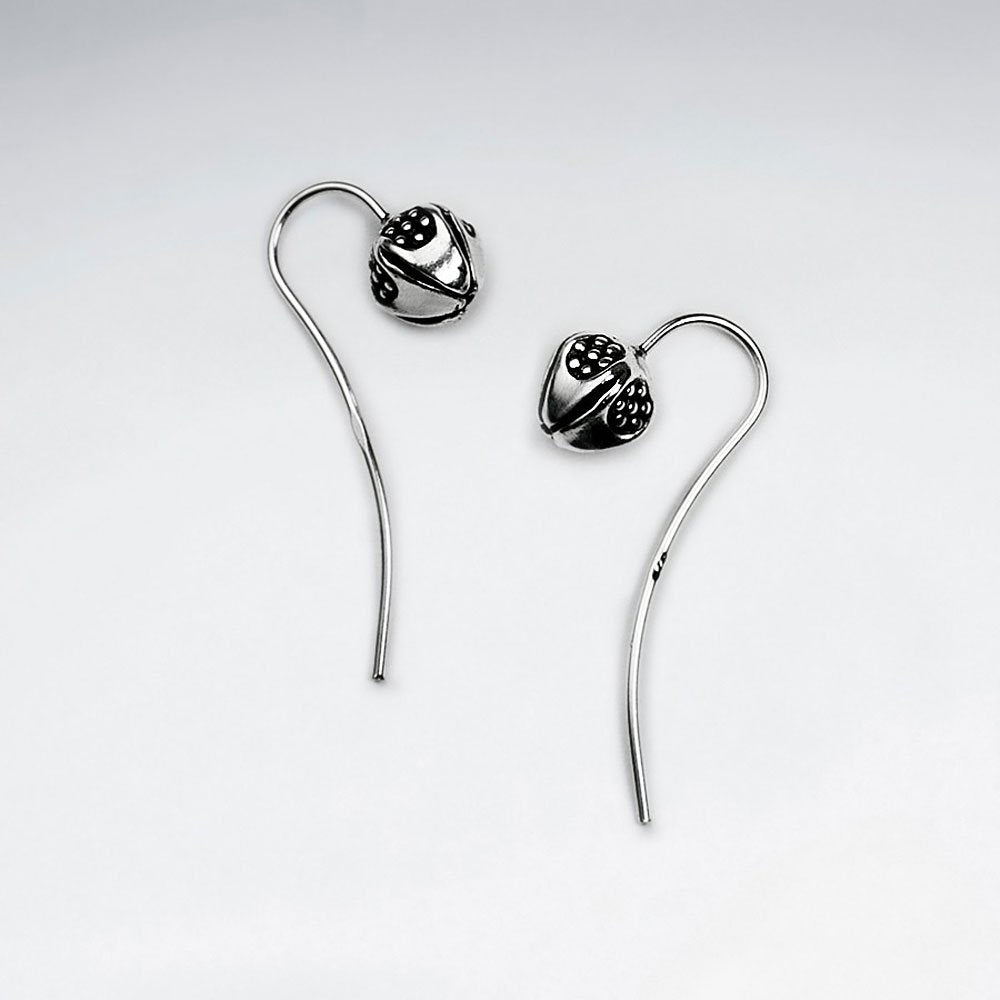 Delicate Bud Flower Hook Earrings in Oxidized Silver