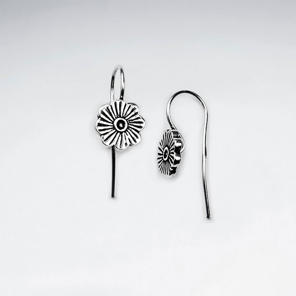 Oxidized Silver Sunflower Inspired Earrings