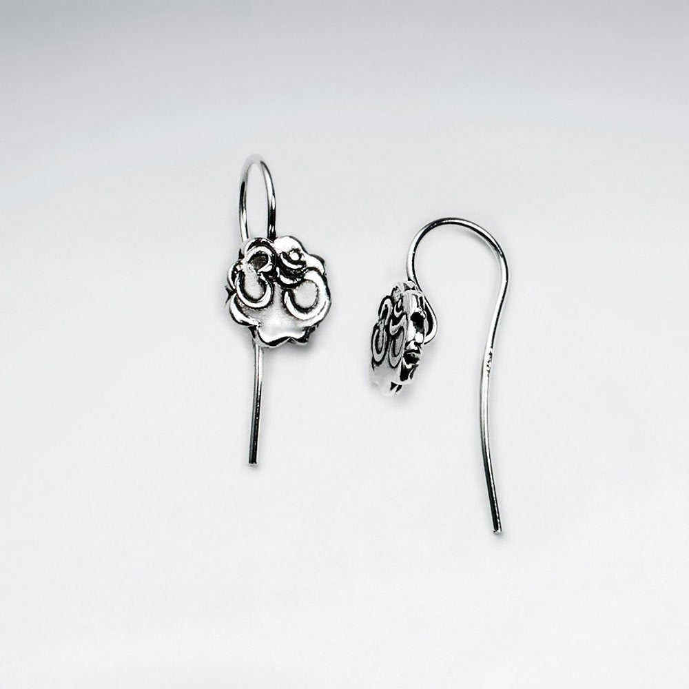 Organic Flower Shape Oxidized Silver Petite Drop Earrings