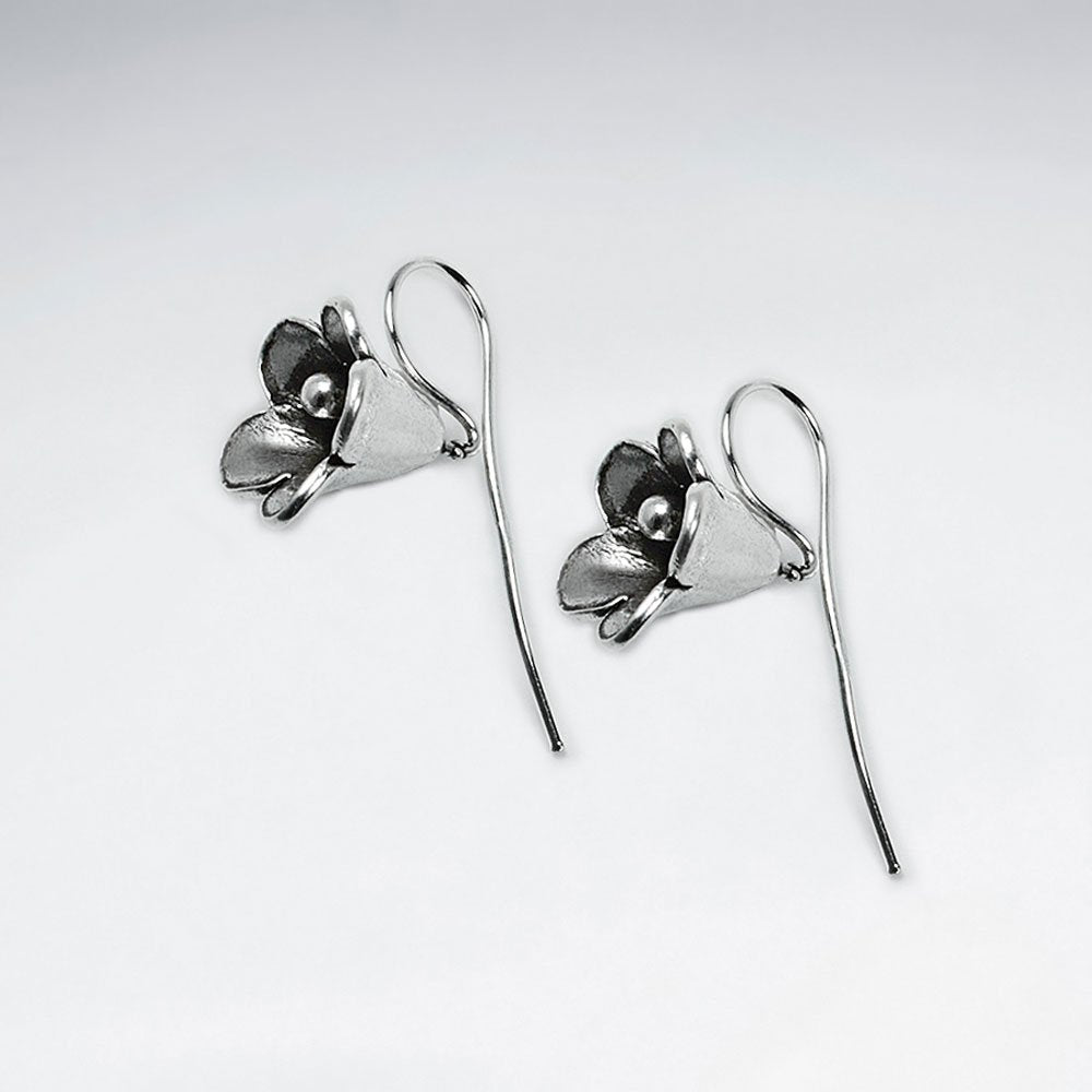 Morning Glory Inspired Flower Earrings in Oxidized Silver