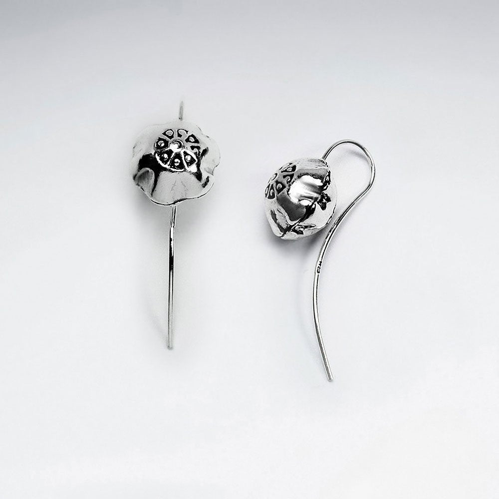 Blooming Flower Oxidized Silver Hook Earrings