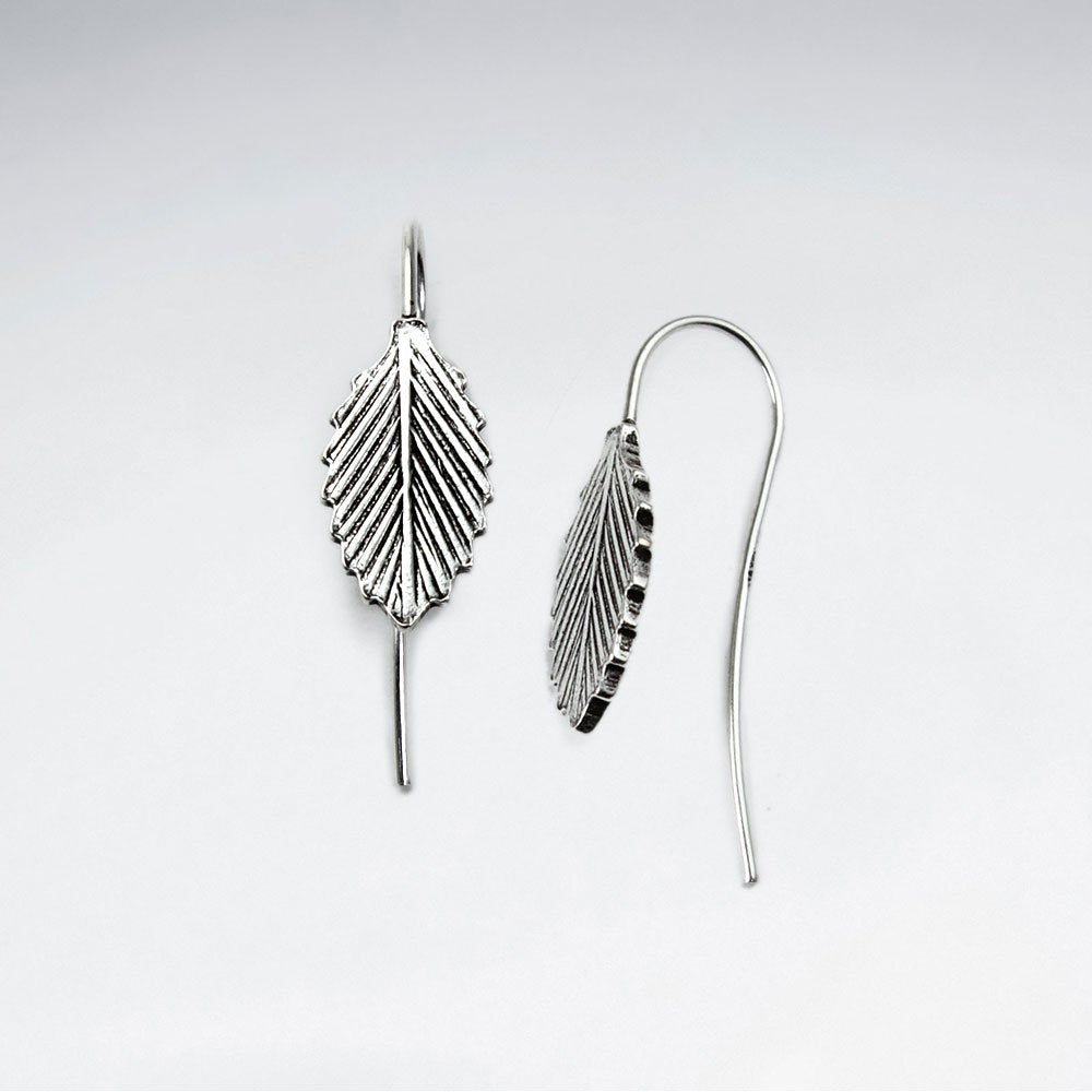 Textured Oxidized Silver Flower Design Drop Hook Earrings