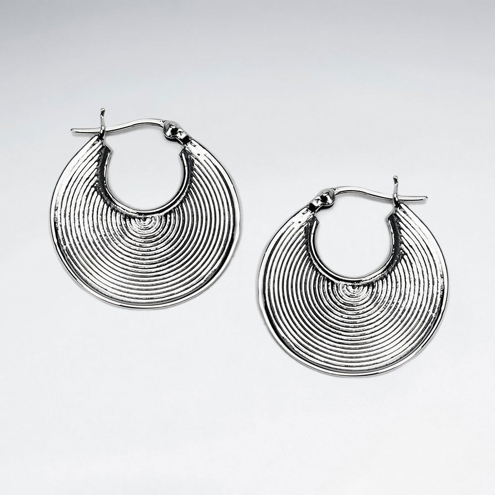 Oxidized Brushed Silver Open Disc Drop Earrings