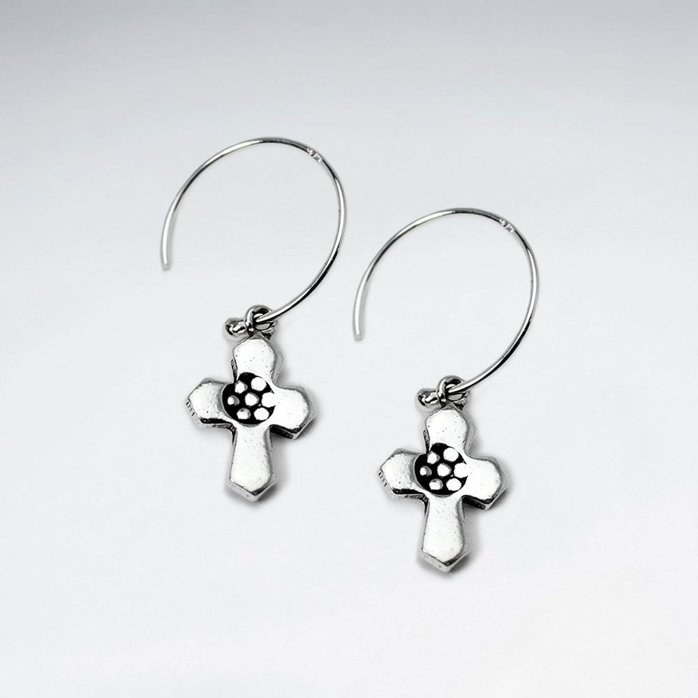 Oxidized Cross Dangling Silver Earring