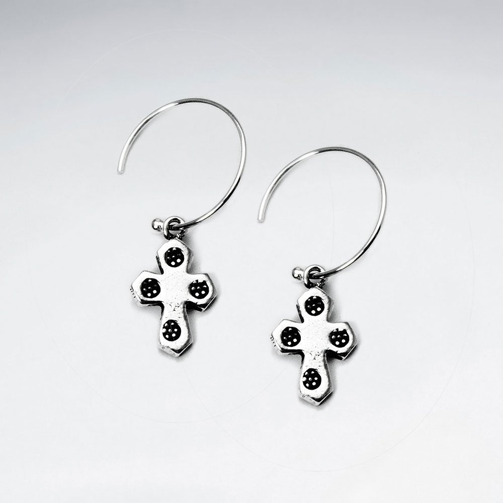 Oxidized Silver Decorated Cross Earrings