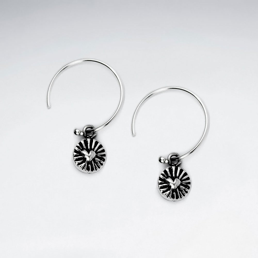 Oxidized Silver Petite Heart Engraved Decorated Earrings