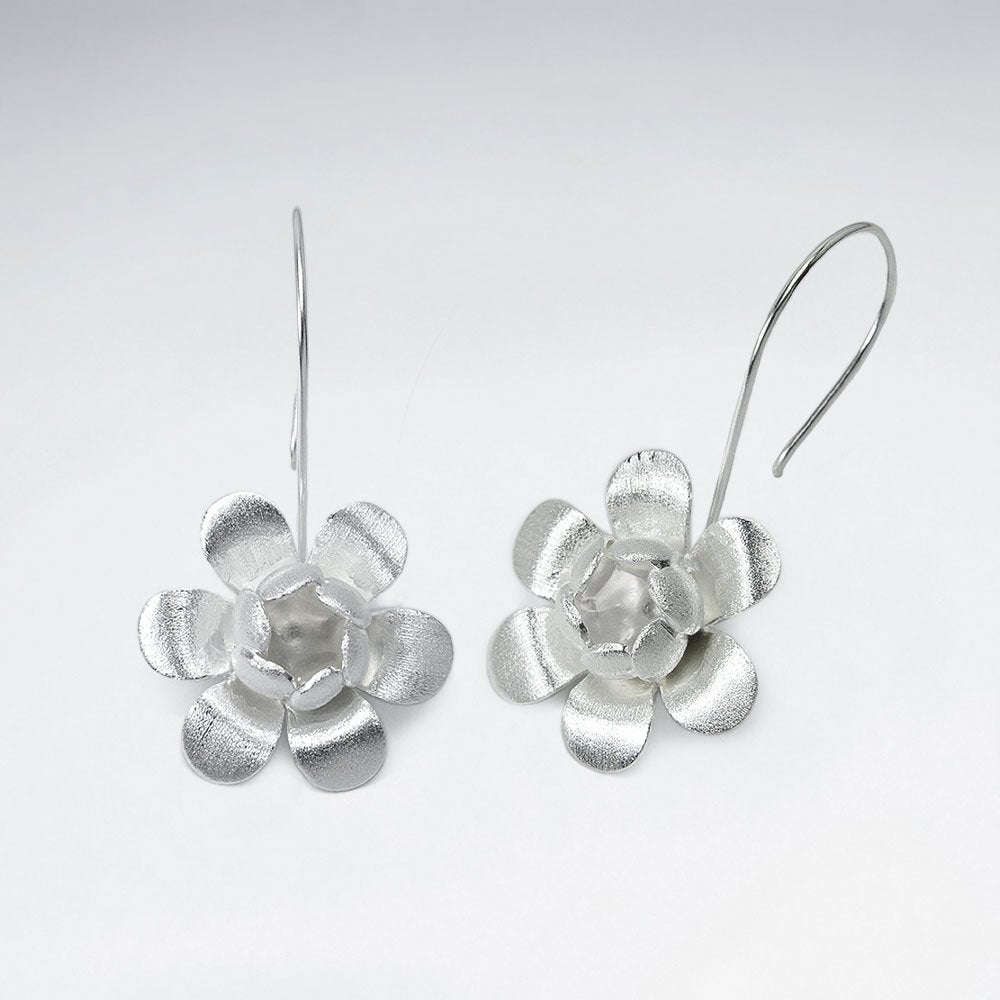 Sterling Silver Drop Flower Hook Earrings