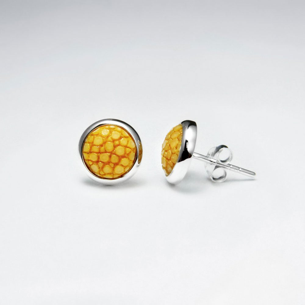 Black Round 10mm Stingray Silver Stud Earring