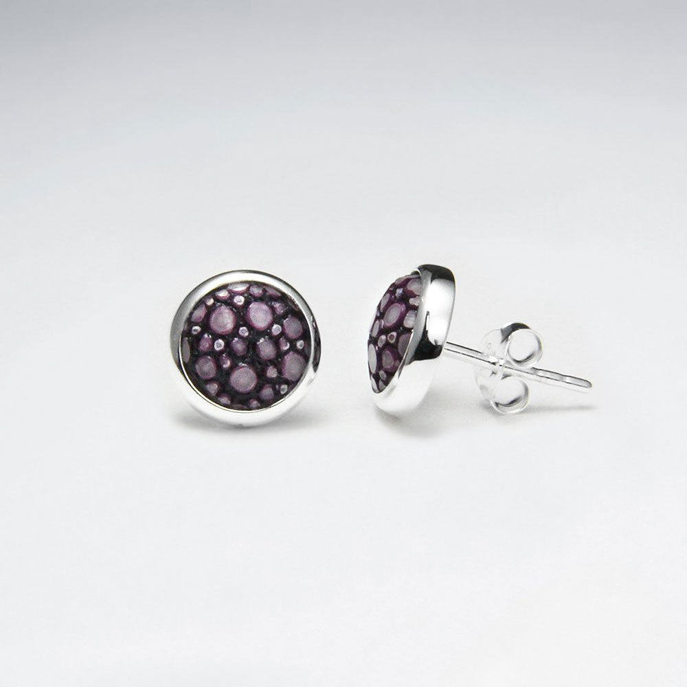 Black Round 10mm Stingray Silver Stud Earring