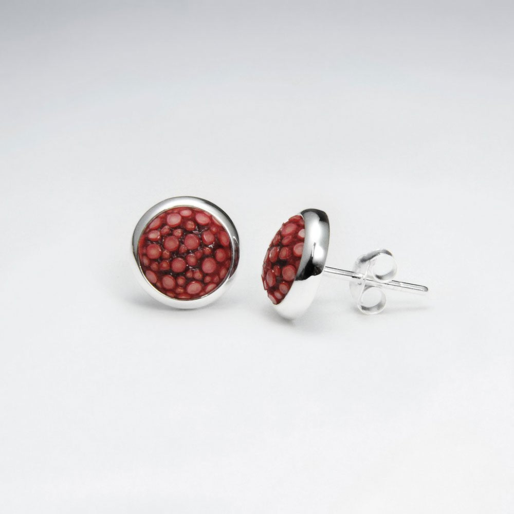 Black Round 10mm Stingray Silver Stud Earring