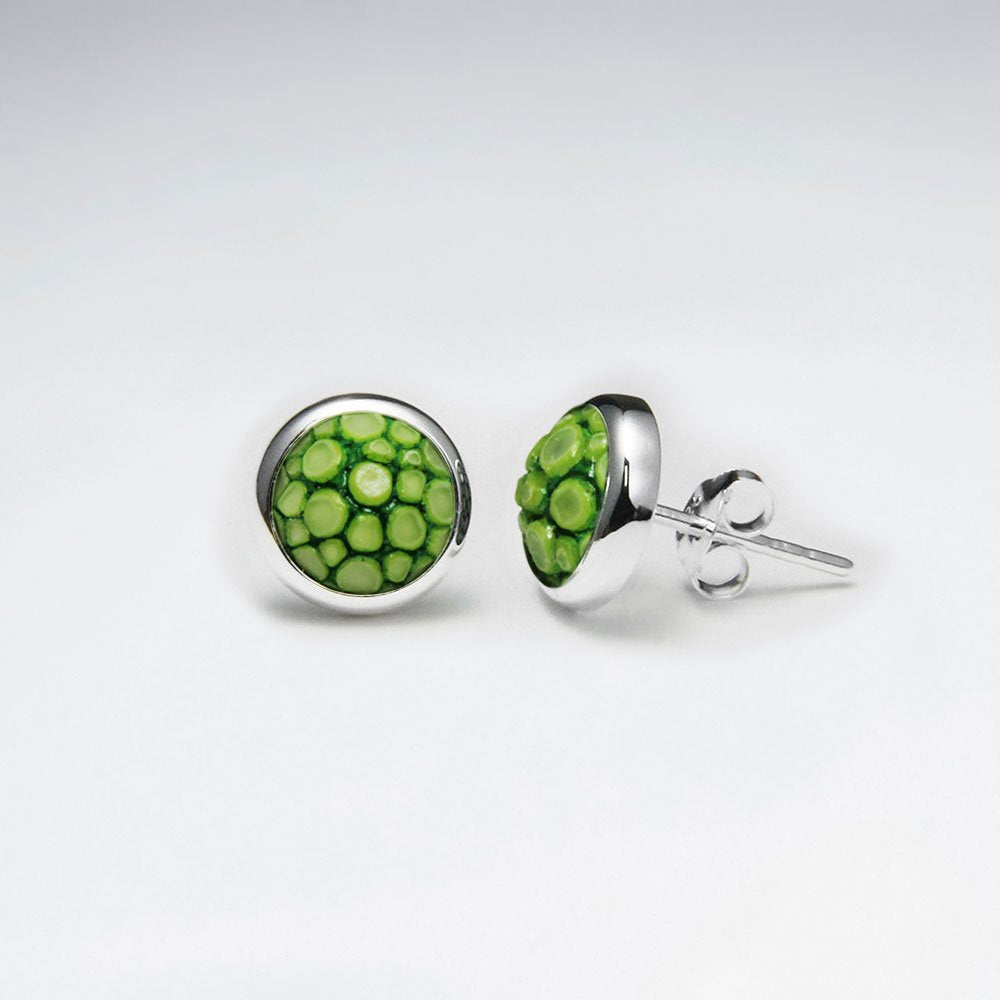Black Round 10mm Stingray Silver Stud Earring
