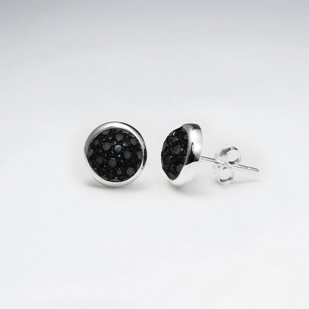 Black Round 10mm Stingray Silver Stud Earring